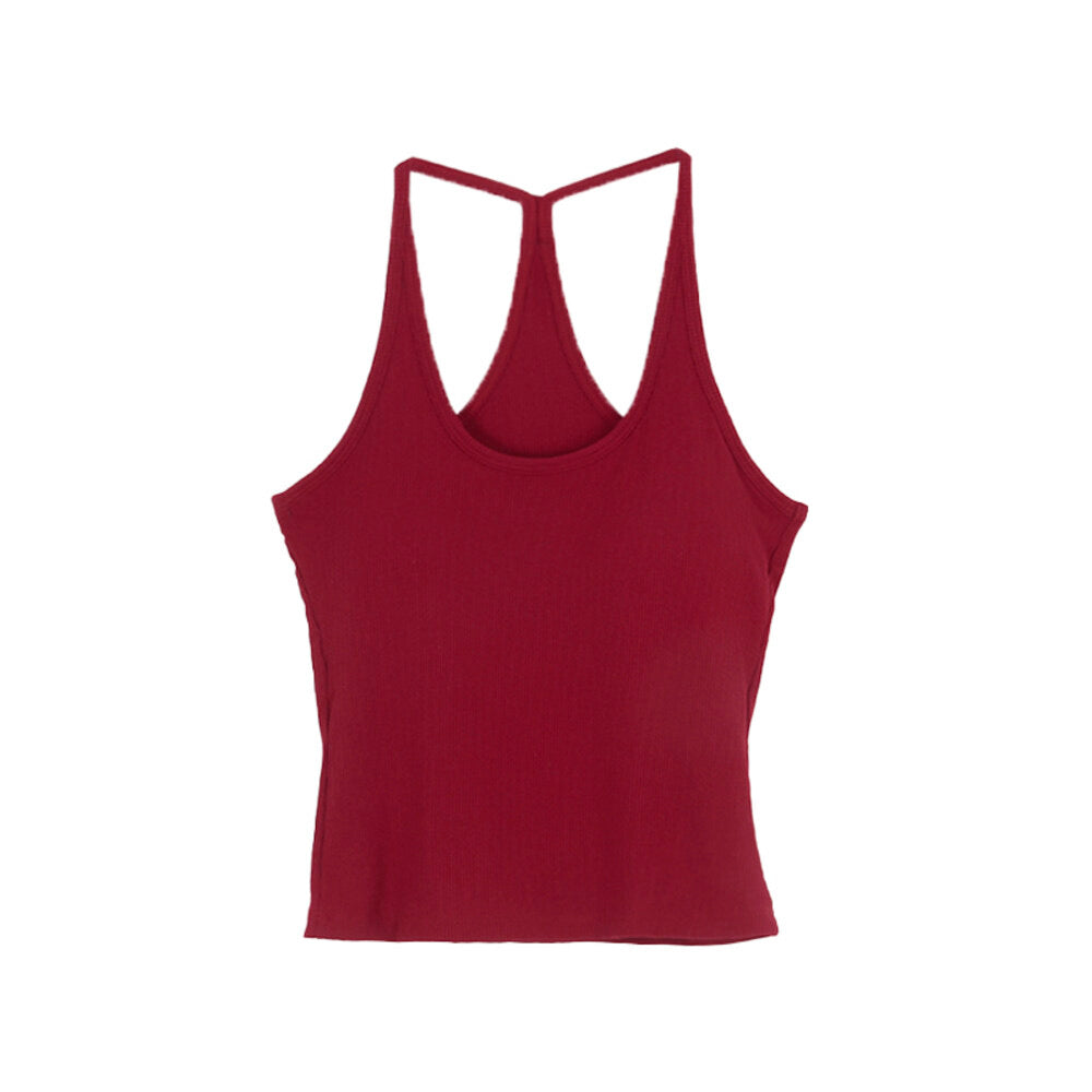 Padded Spaghetti Strap Tank Top with Open-Back Detail