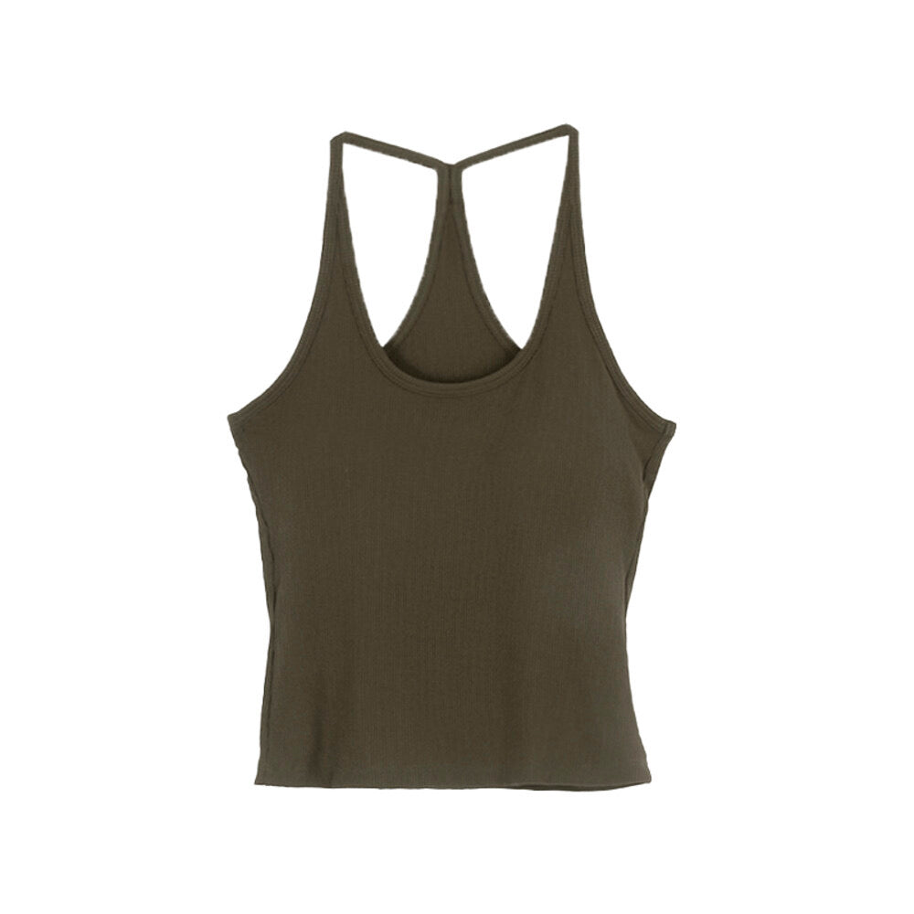 Padded Spaghetti Strap Tank Top with Open-Back Detail