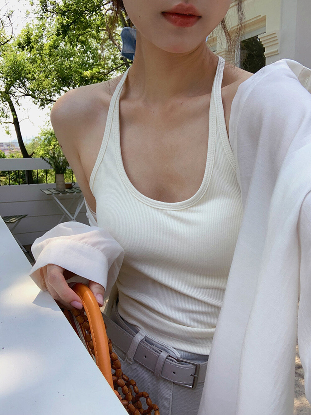 Padded Spaghetti Strap Tank Top with Open-Back Detail