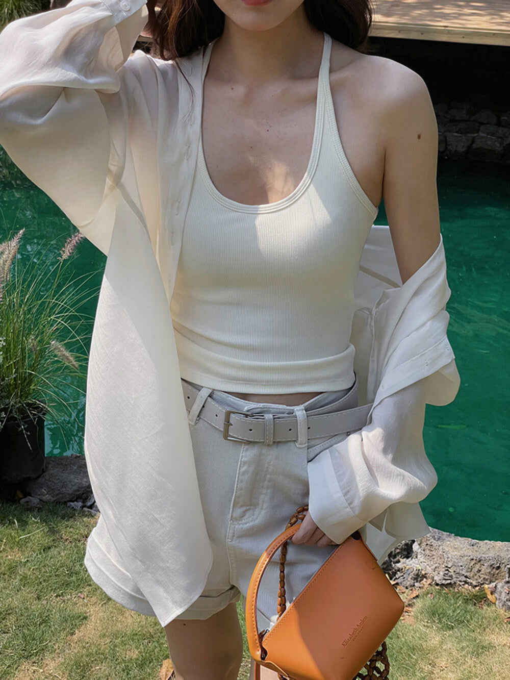 Padded Spaghetti Strap Tank Top with Open-Back Detail