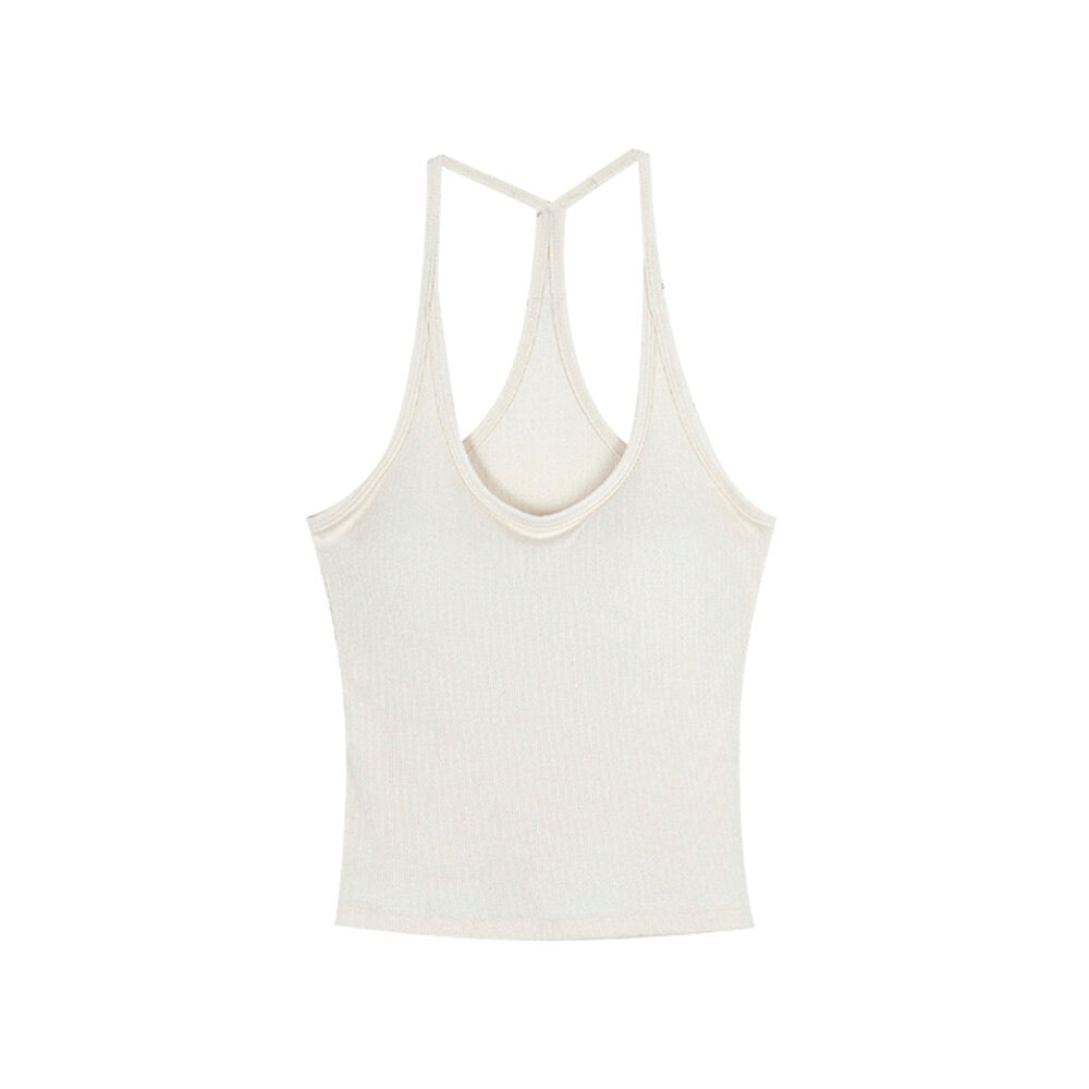 Padded Spaghetti Strap Tank Top with Open-Back Detail