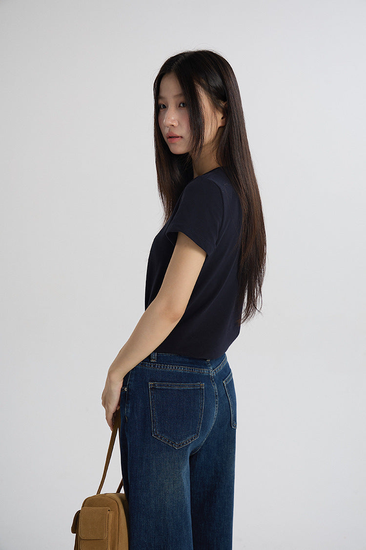 Deer Print Regular-Shoulder Slimming Short-Sleeve Tee