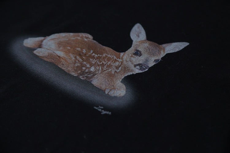 Deer Print Regular-Shoulder Slimming Short-Sleeve Tee