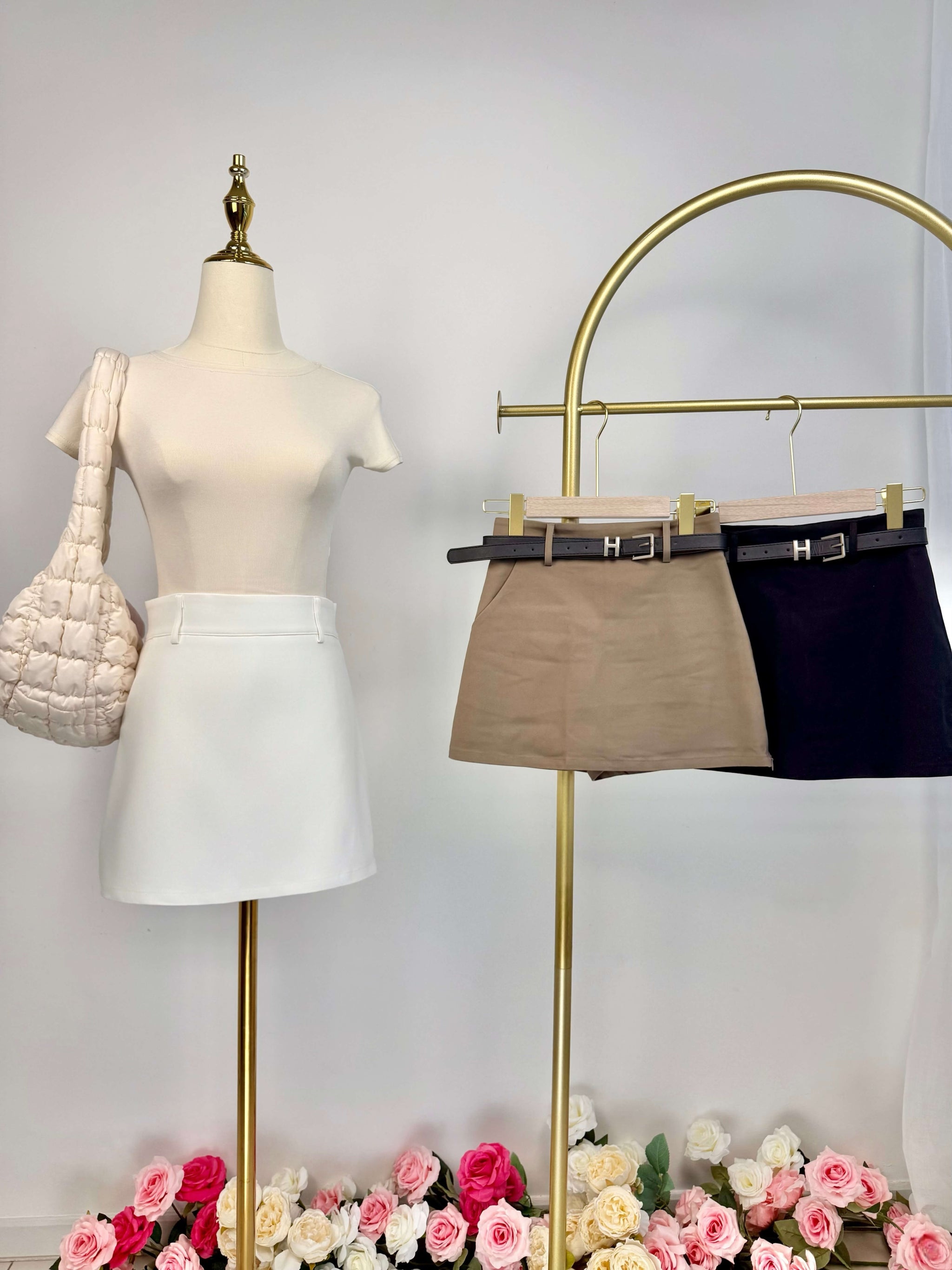 Classic High Waist A-Line Side Zipper Skort (With Belt)