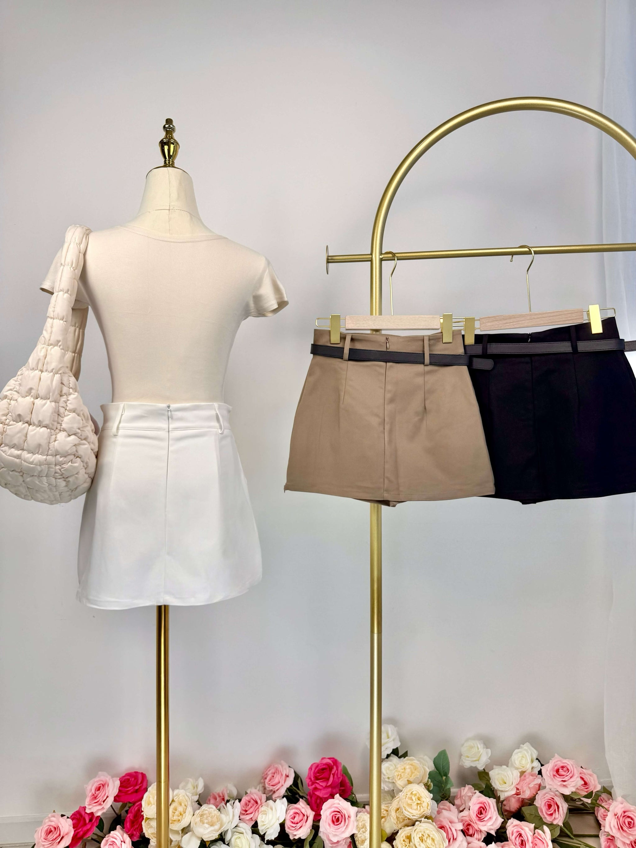 Classic High Waist A-Line Side Zipper Skort (With Belt)