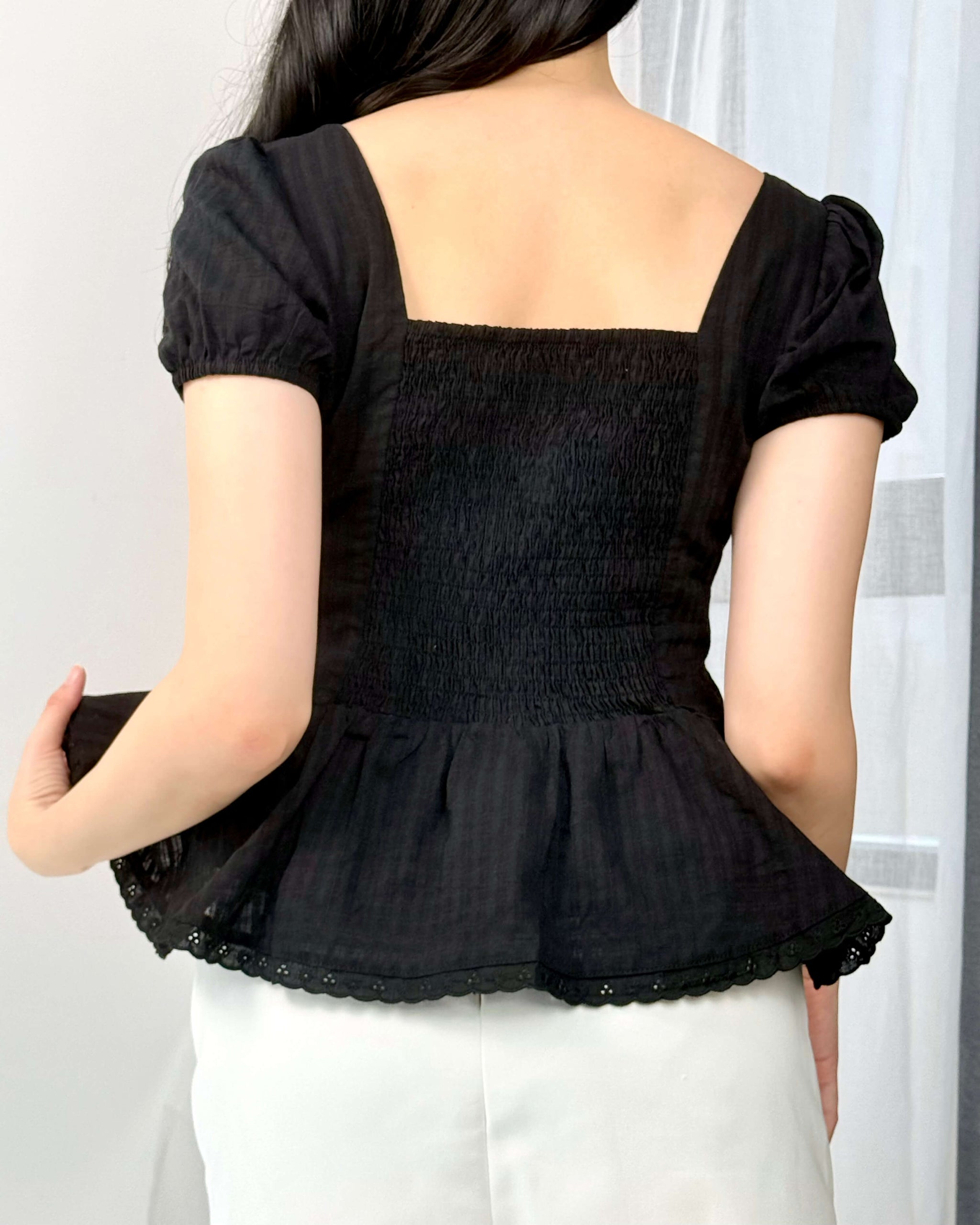 French Ruffle Puff Sleeve Slim-Fit Crop Top
