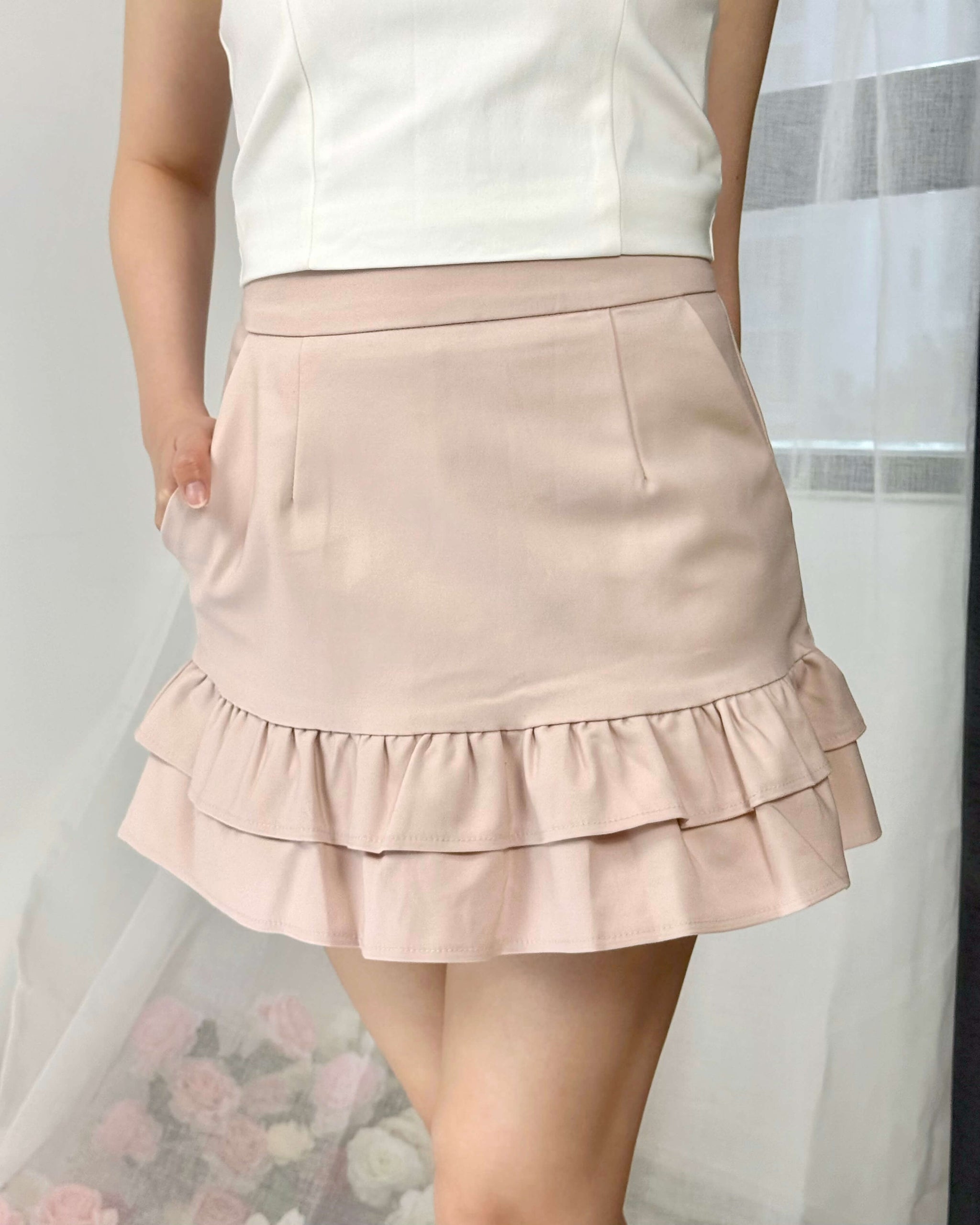 Double Ruffle Hem High-Waist Mini Skirt