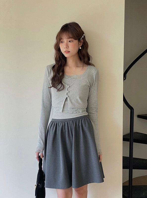 V-Neck Lace-Trim Blouse + Spaghetti Strap Tank Set