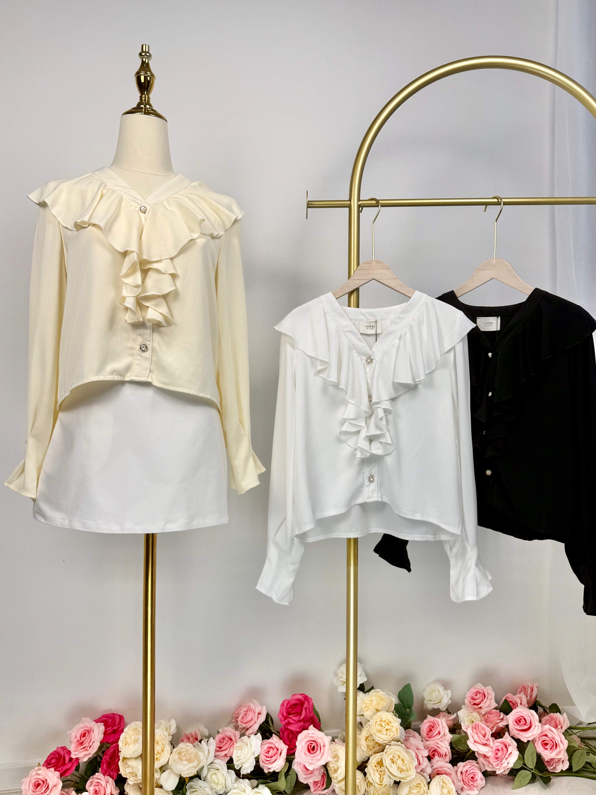 Cascade Ruffle Chiffon Blouse