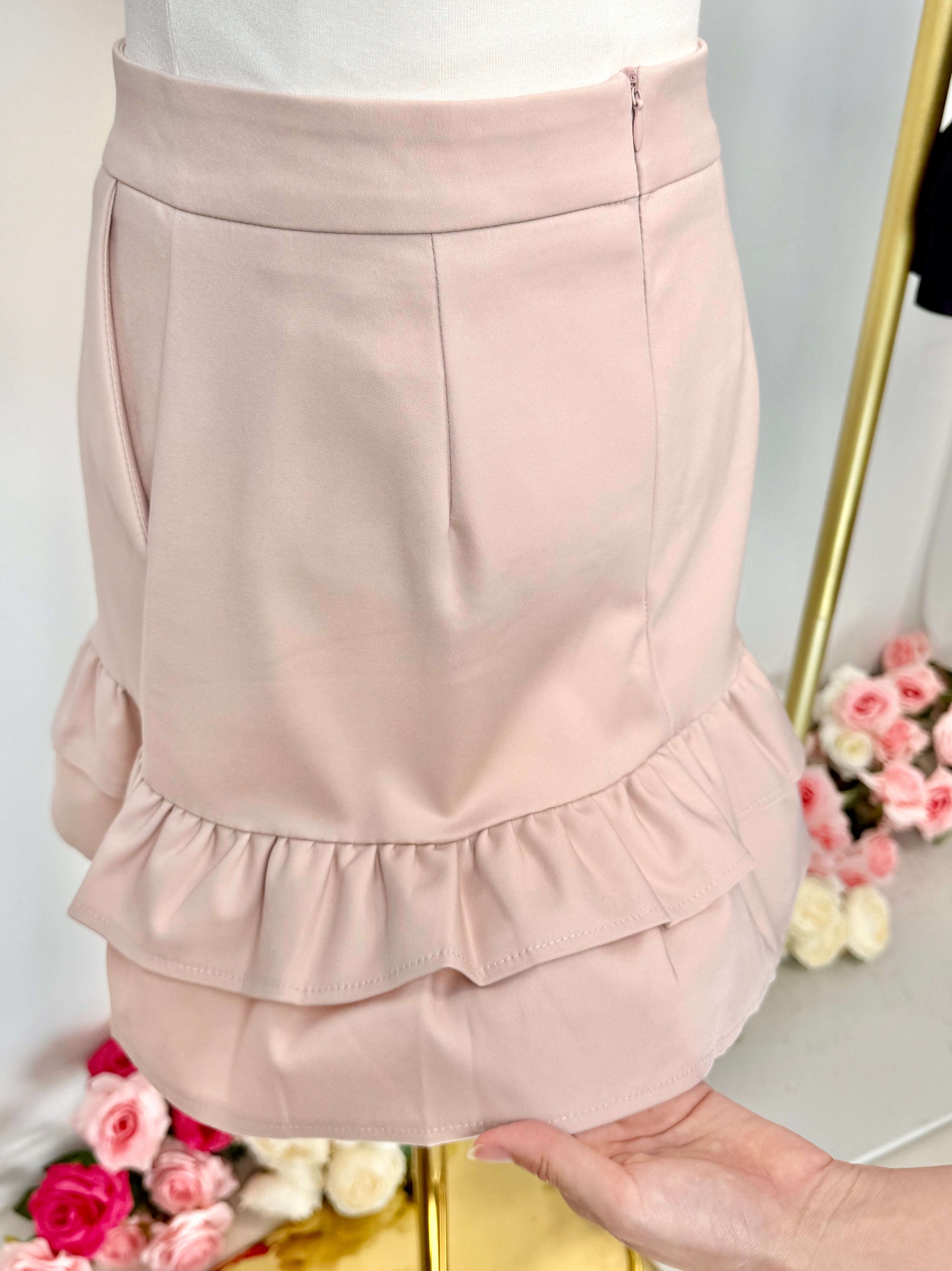 Double Ruffle Hem High-Waist Mini Skirt