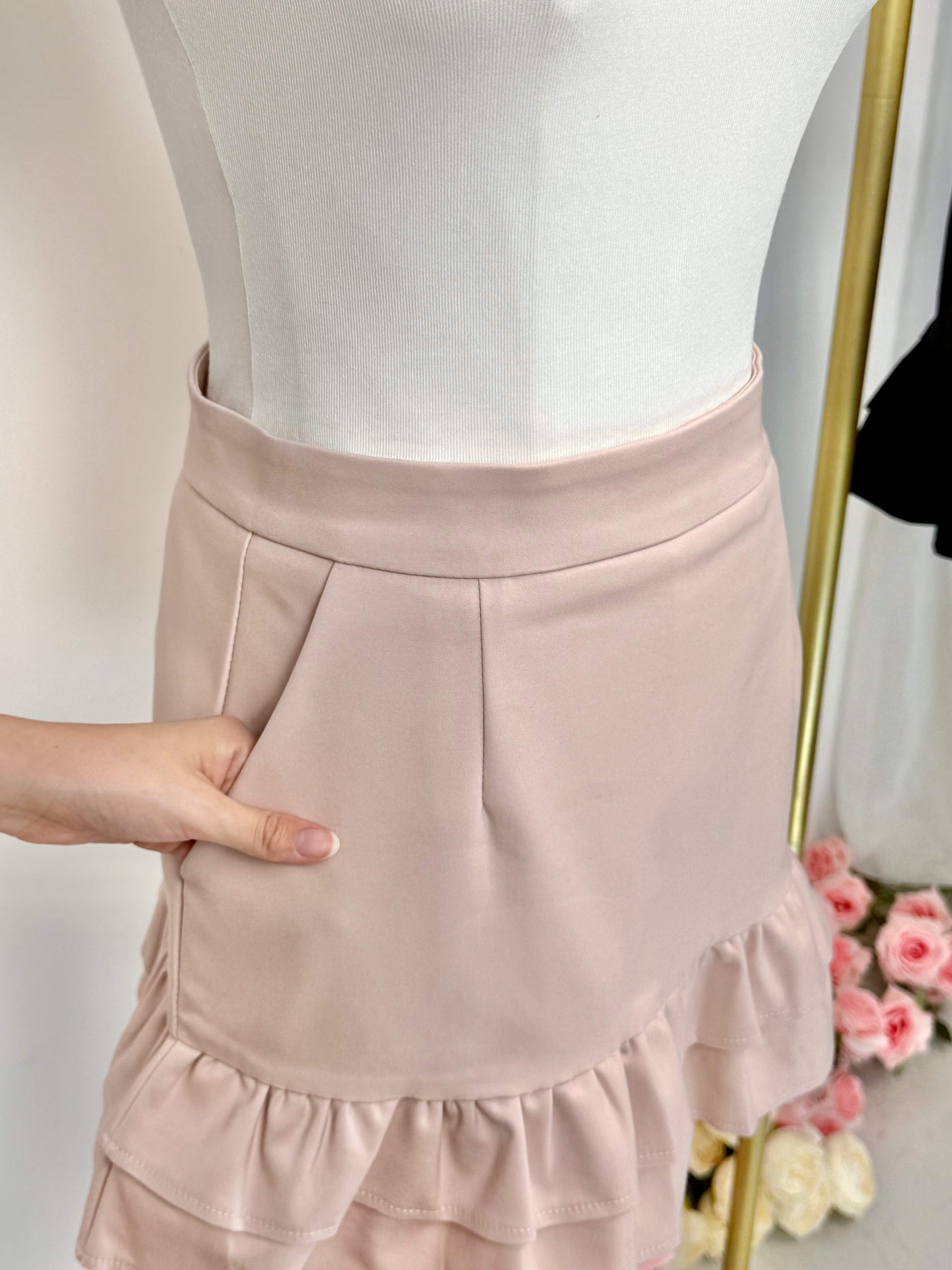 Double Ruffle Hem High-Waist Mini Skirt