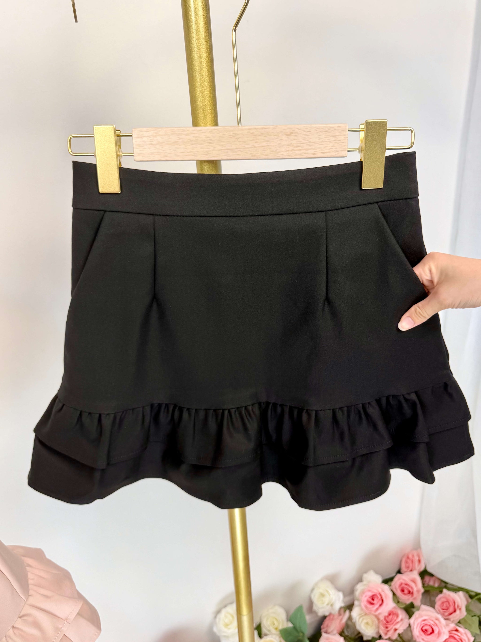 Double Ruffle Hem High-Waist Mini Skirt