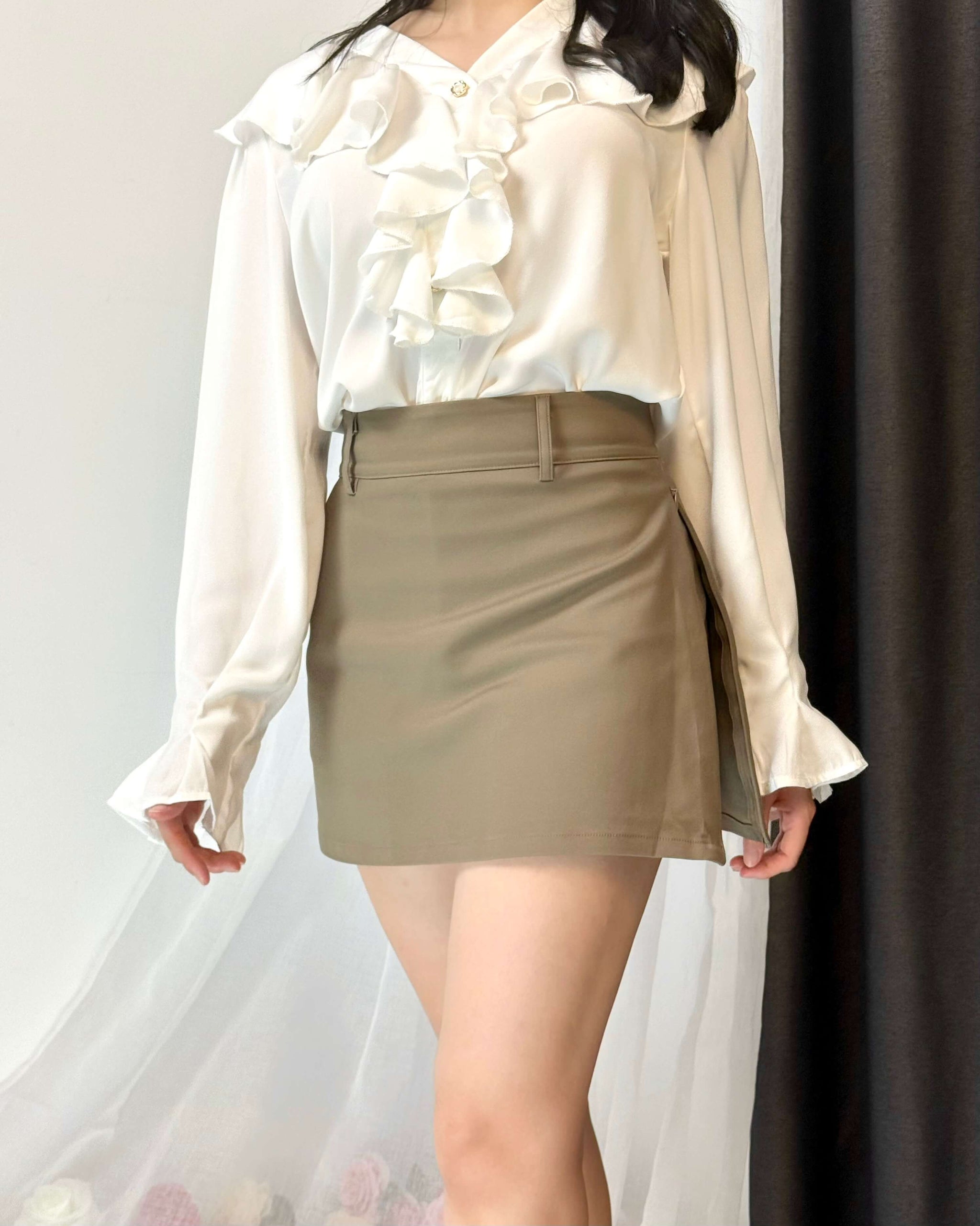 Classic High Waist A-Line Side Zipper Skort (With Belt)