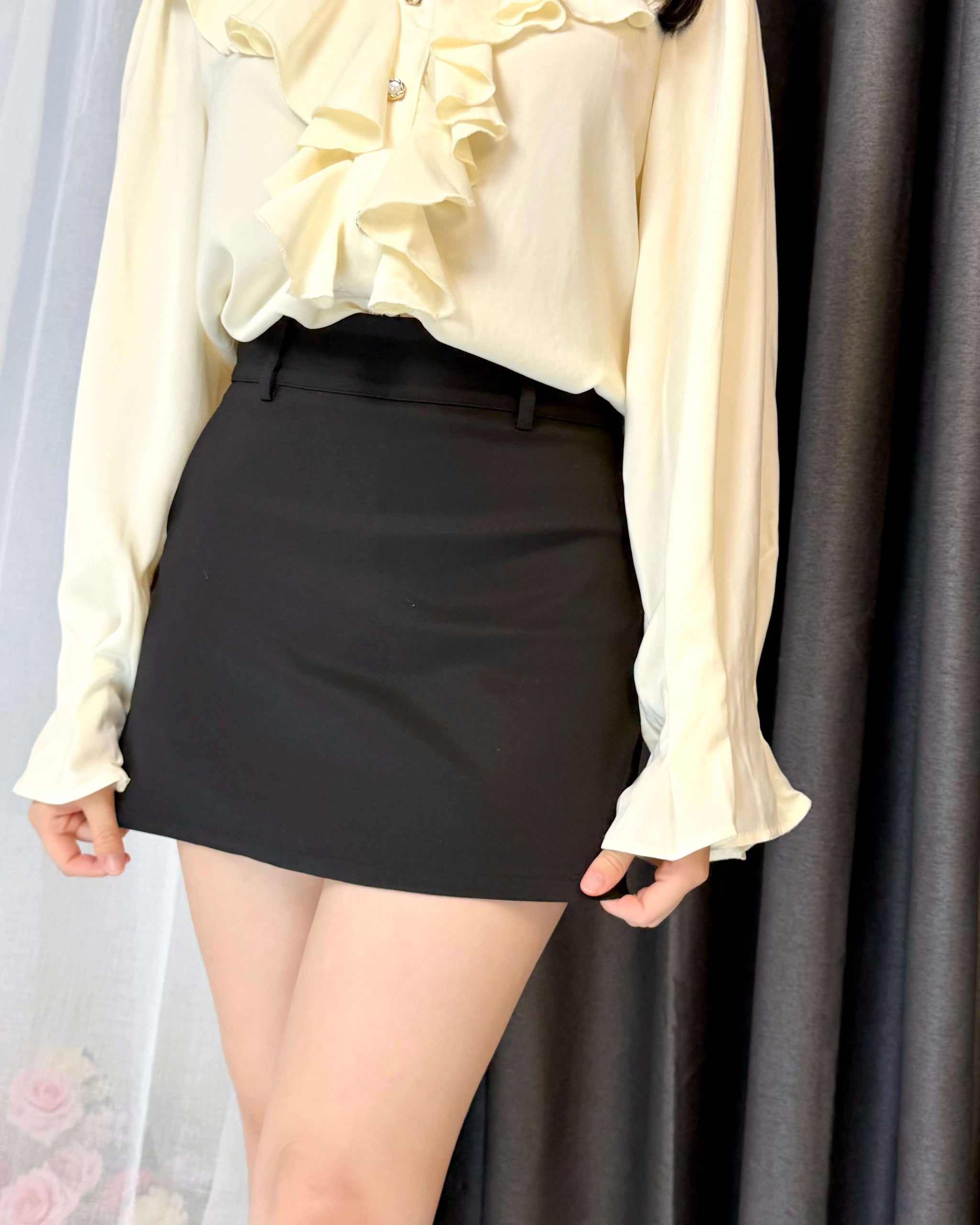 Classic High Waist A-Line Side Zipper Skort (With Belt)