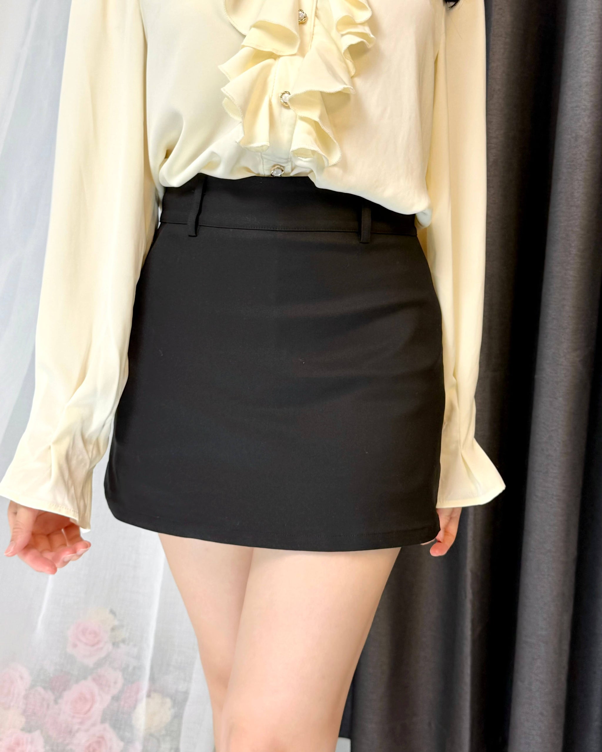 Classic High Waist A-Line Side Zipper Skort (With Belt)