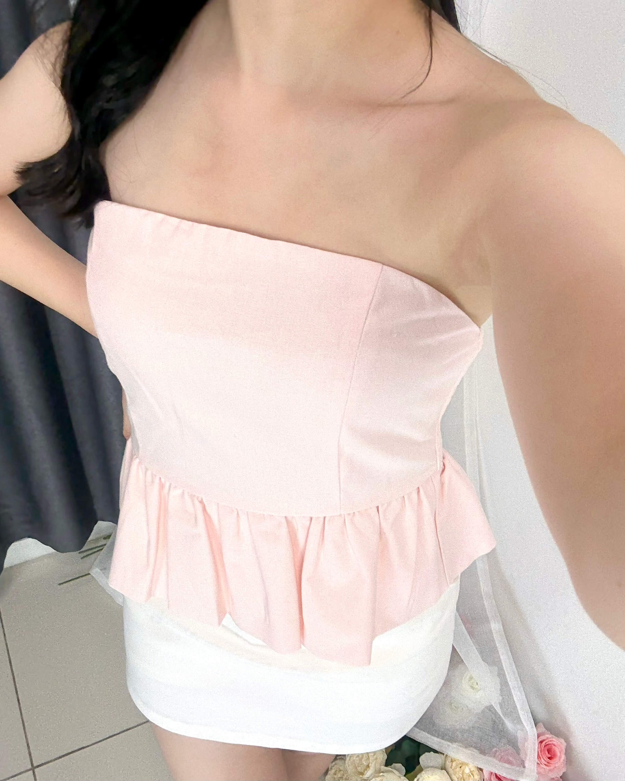 Ruffle Hem Linen Tube Top