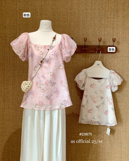 AS OFFICIAL Golden Butterfly Off-Shoulder Puff Sleeve Top