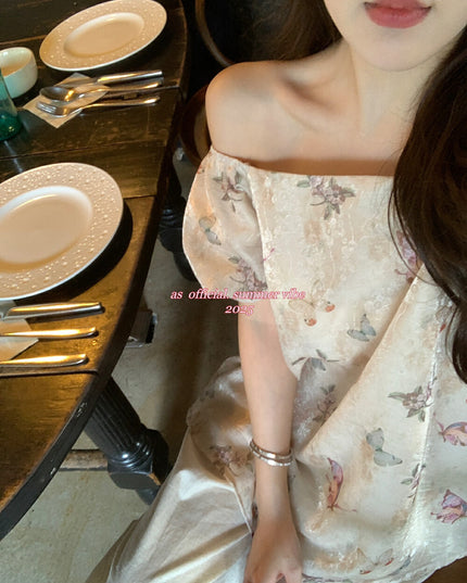 AS OFFICIAL Golden Butterfly Off-Shoulder Puff Sleeve Top