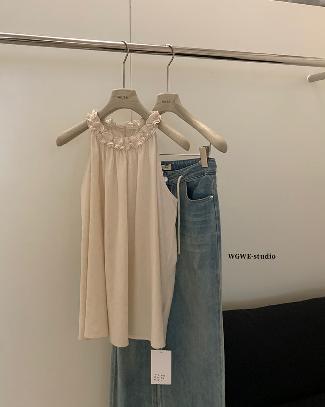 WGWE Ruffle Edge Sleeveless Summer Top