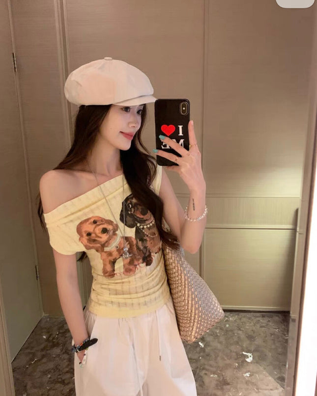 WGWE Printed Off-Shoulder Slim Tee