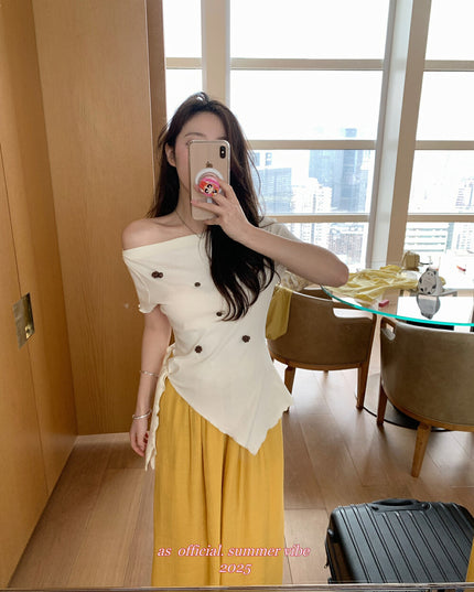 AS OFFICIAL Soft Sexy One-Shoulder Waist-Tie Top