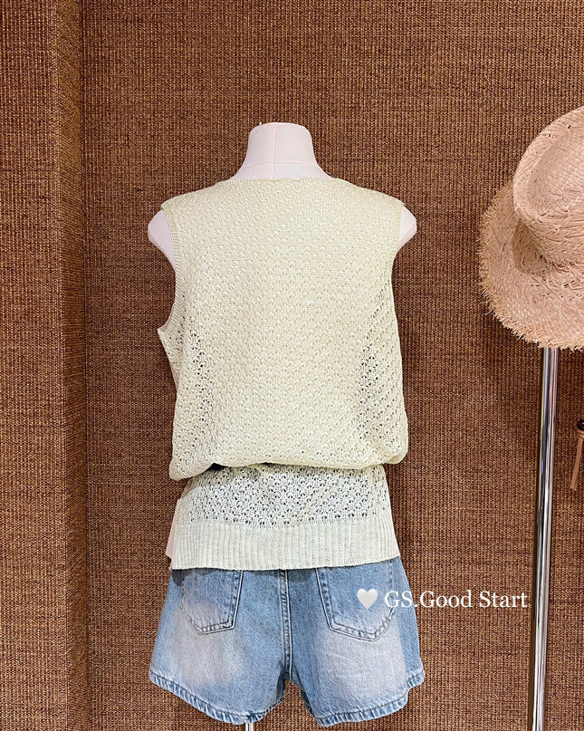 GS.GOOD START Relaxed Fit Hollow Mesh Vest with Detachable Waist Tie