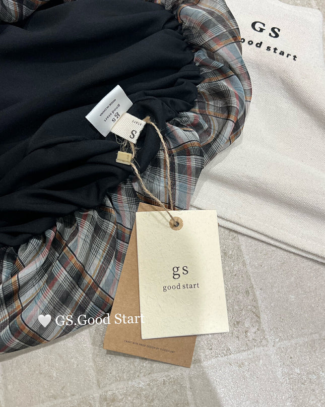 GS.GOOD START Korean Sweet Plaid Bubble Hem Tank Top
