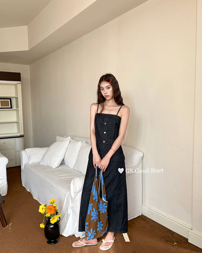 GS.GOOD START Korean Casual Relaxed Denim Cami Dress