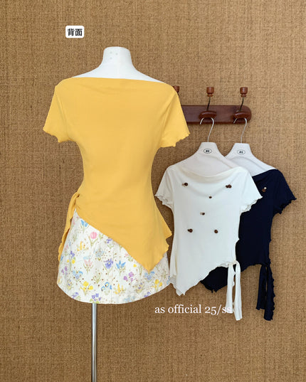 AS OFFICIAL Soft Sexy One-Shoulder Waist-Tie Top