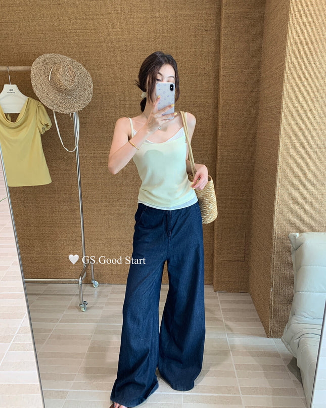 GS.GOOD START Korean Sweet Lace Patchwork Cami Top