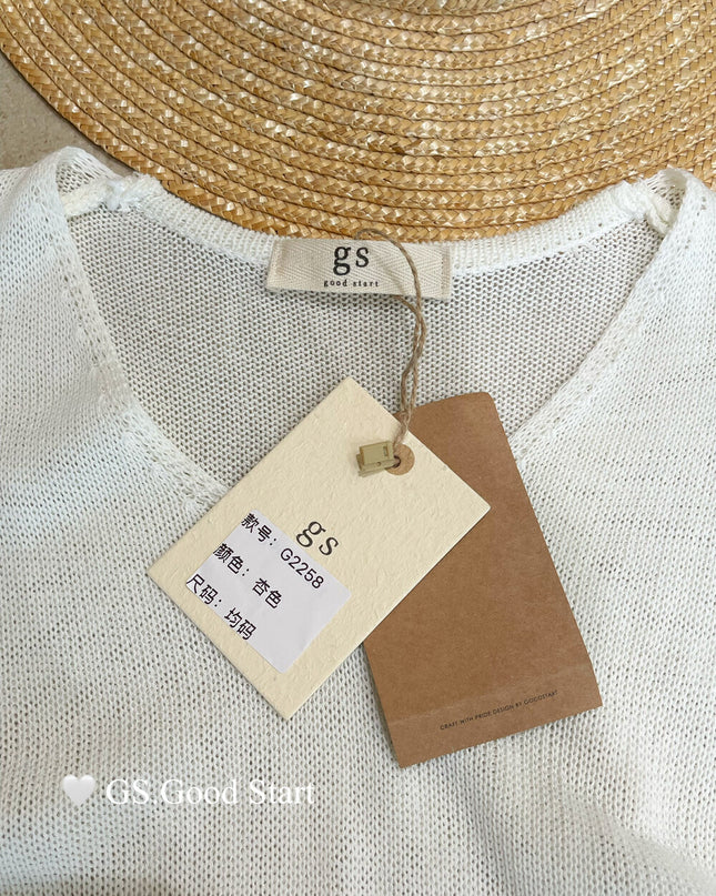 GS.GOOD START V Neck Slim Fit Knitted Short Sleeve Top