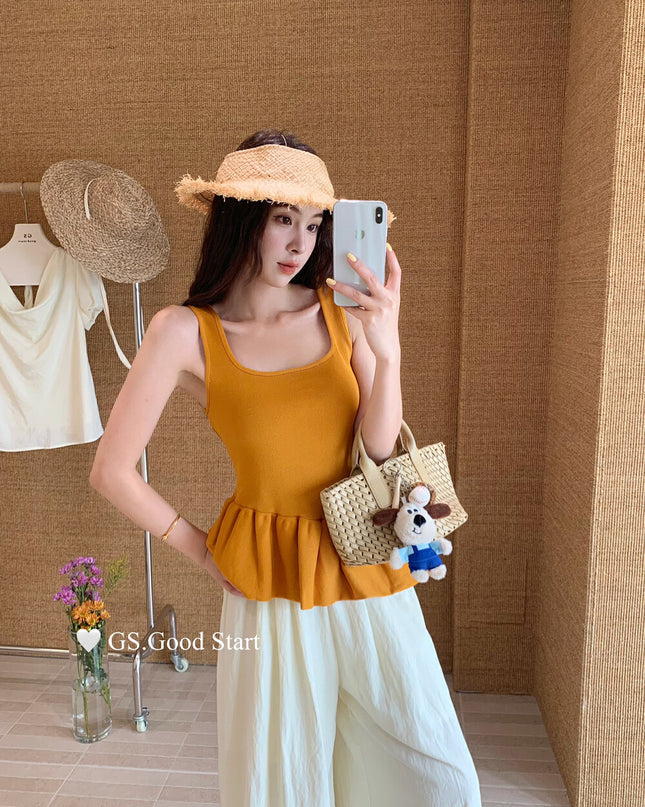 GS.GOOD START Sweet Puff Hem Square Neck Top
