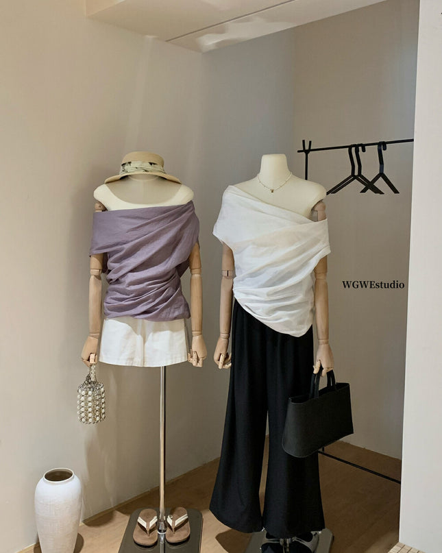 WGWE Off-Shoulder Asymmetric Tank
