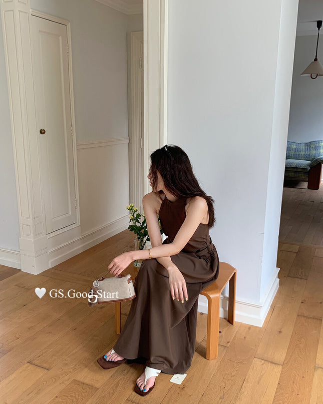 GS.GOOD START Halter Neck Sleeveless Dress with Waist Belt