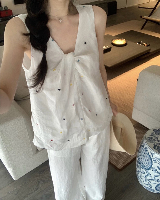 WGWE Heart Embroidered Twist Front Tank