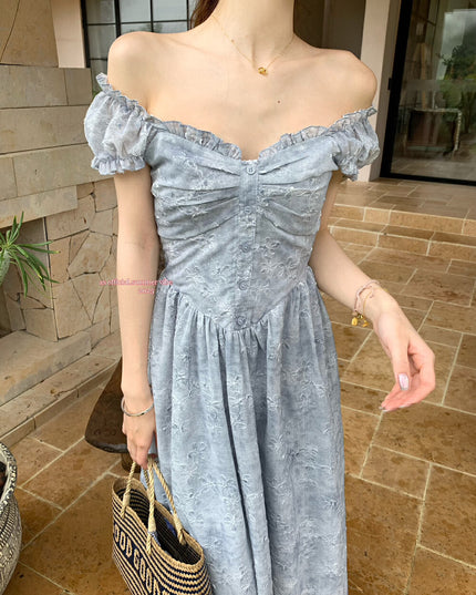 AS OFFICIAL Jacquard Puff Sleeve Two-Way Dress