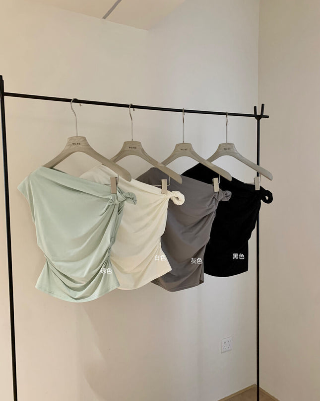 WGWE Soft Girl Asymmetric Twist Top