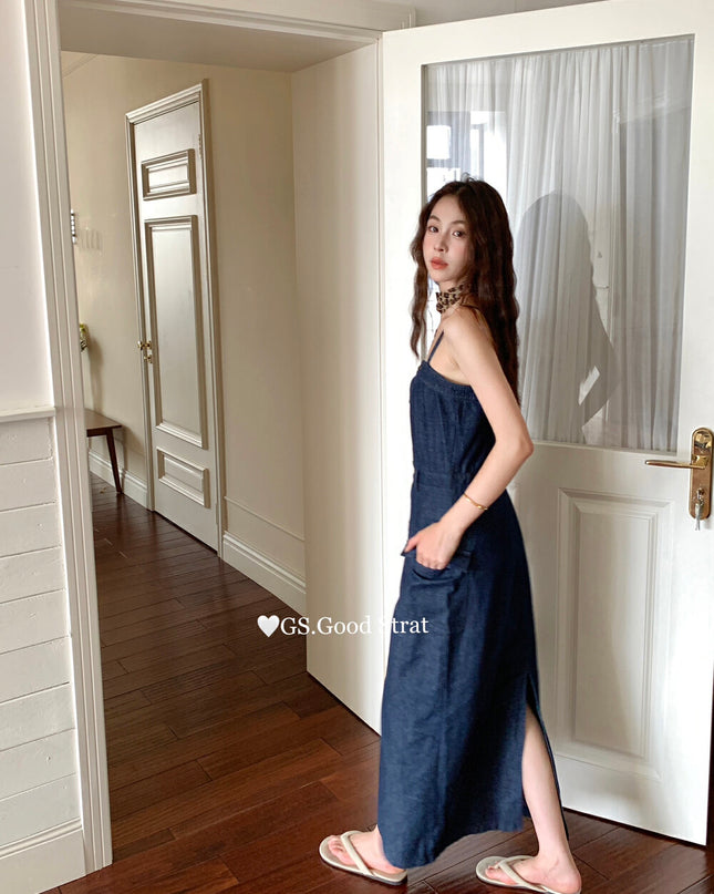 GS.GOOD START Korean Casual Relaxed Denim Cami Dress