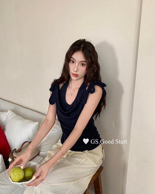 GS.GOOD START Off Shoulder Layered Tie-Strap Top