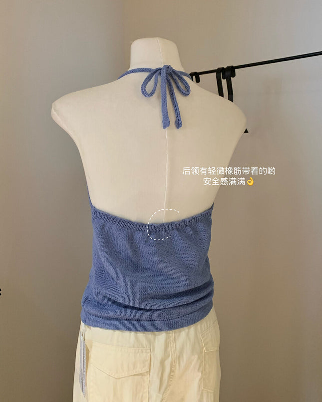 WGWE Halter Floral Knit Crop Top