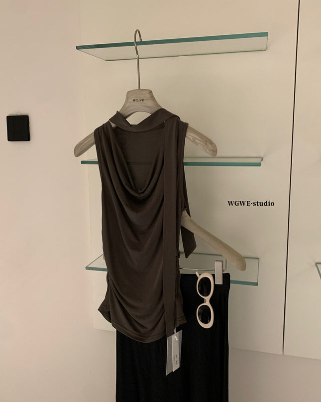 WGWE Draped Cowl Neck Sleeveless Top