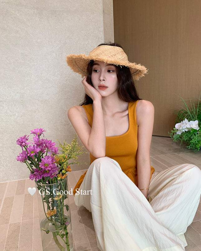 GS.GOOD START Sweet Puff Hem Square Neck Top