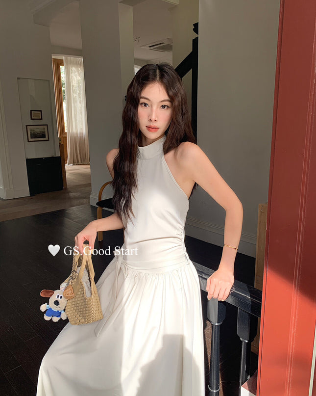 GS.GOOD START Halter Neck Sleeveless Dress with Waist Belt
