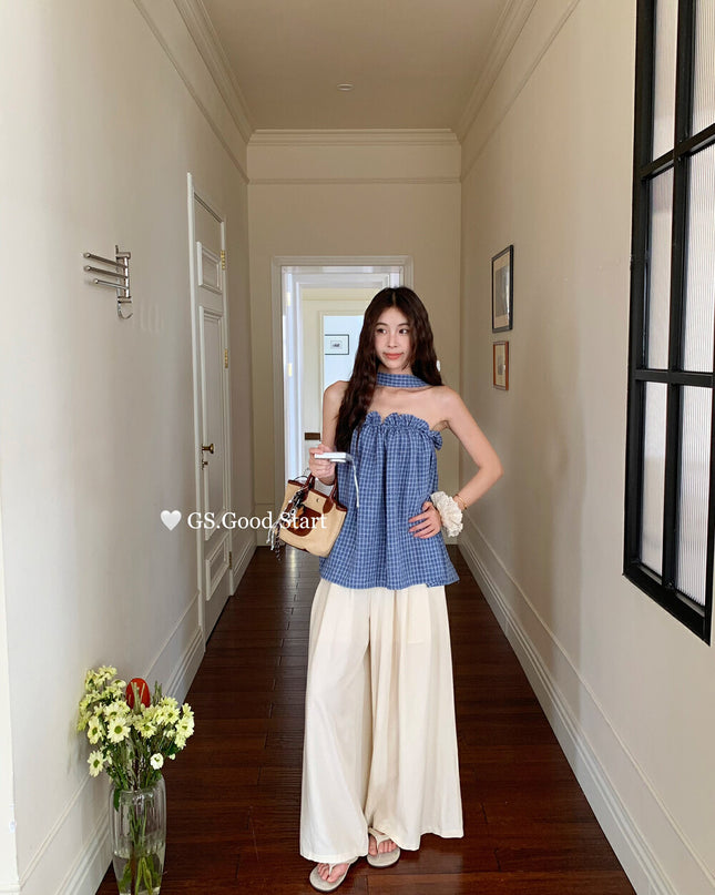 GS.GOOD START Sweetheart Plaid Lace Bustier Crop Top