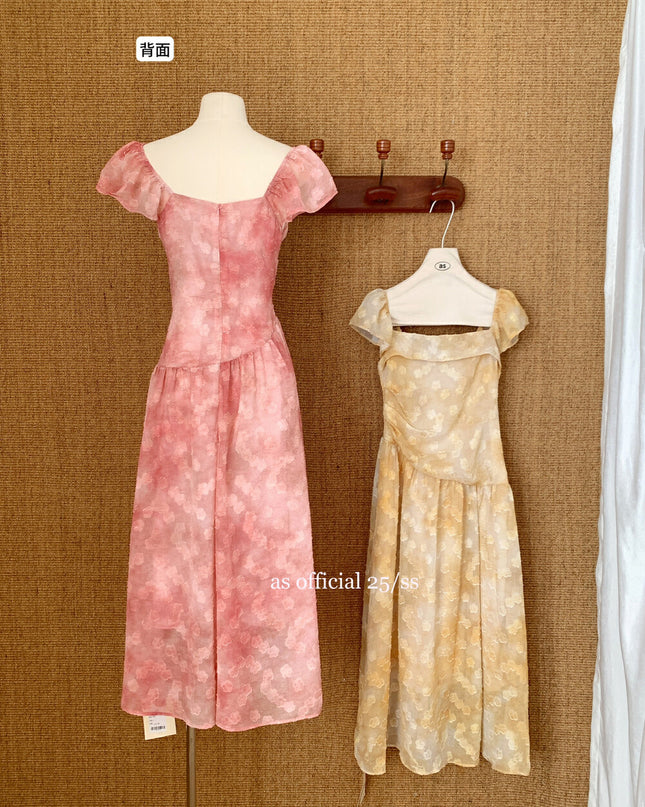 AS OFFICIAL Floral Ruched Puff Sleeve Dress