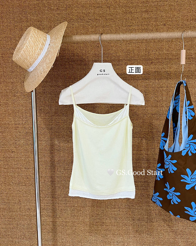 GS.GOOD START Korean Sweet Lace Patchwork Cami Top