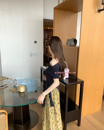 AS OFFICIAL Soft Sexy One-Shoulder Waist-Tie Top