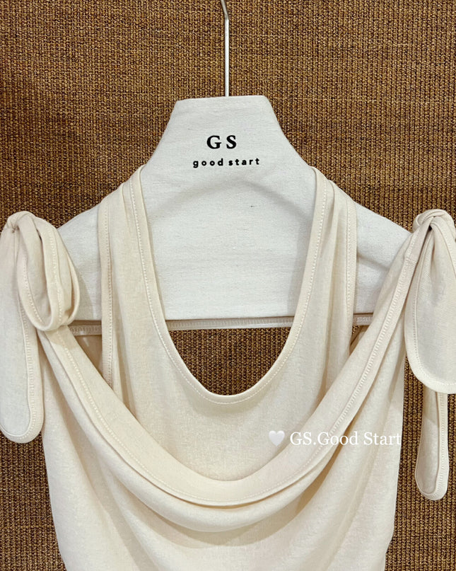 GS.GOOD START Off Shoulder Layered Tie-Strap Top