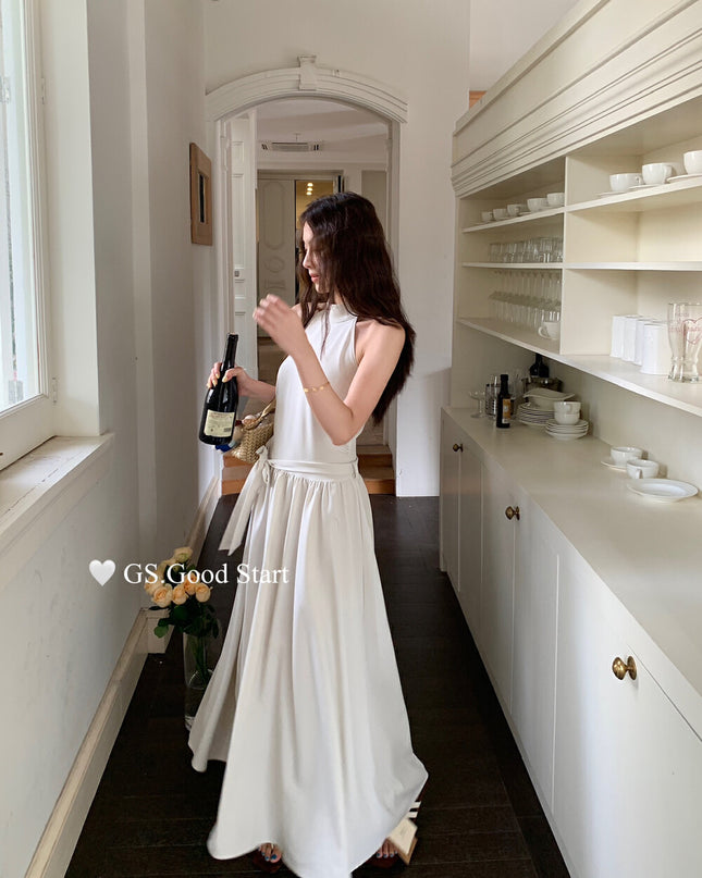 GS.GOOD START Halter Neck Sleeveless Dress with Waist Belt
