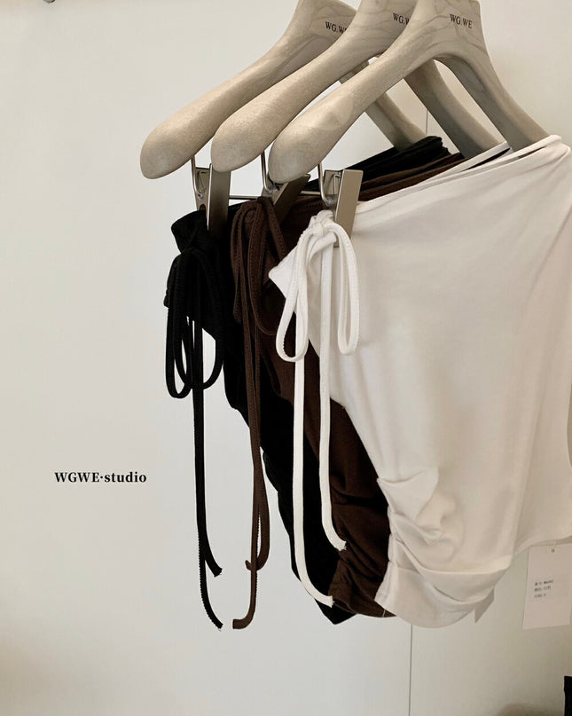 WGWE One-Shoulder Tie Fitted Sleeveless Top